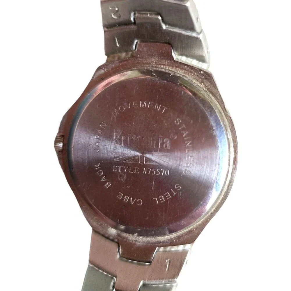 BRITANNIA Mens Watch New Battery 8” Silver Band Blue Dial